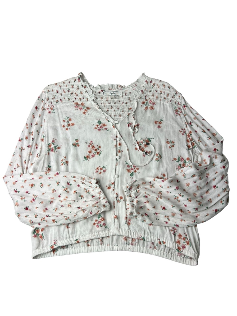 Hippie Rose Floral Smocked Women’s M Boho Cottage Core V-Neck Peasant Blouse